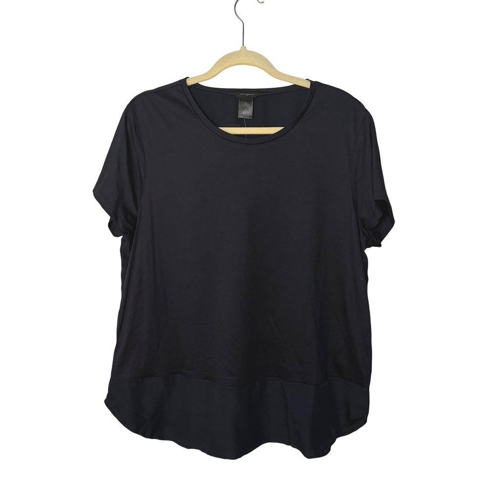 NWT Ann Taylor Navy Blue Basic Short Sleeve Blouse Modal Cotton Sheer SZ XL
